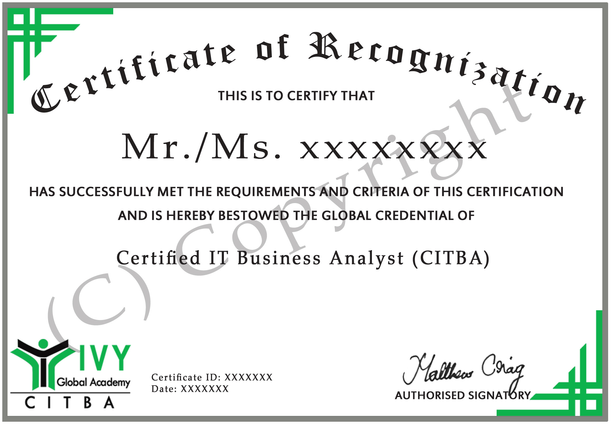 CITBA Certificate