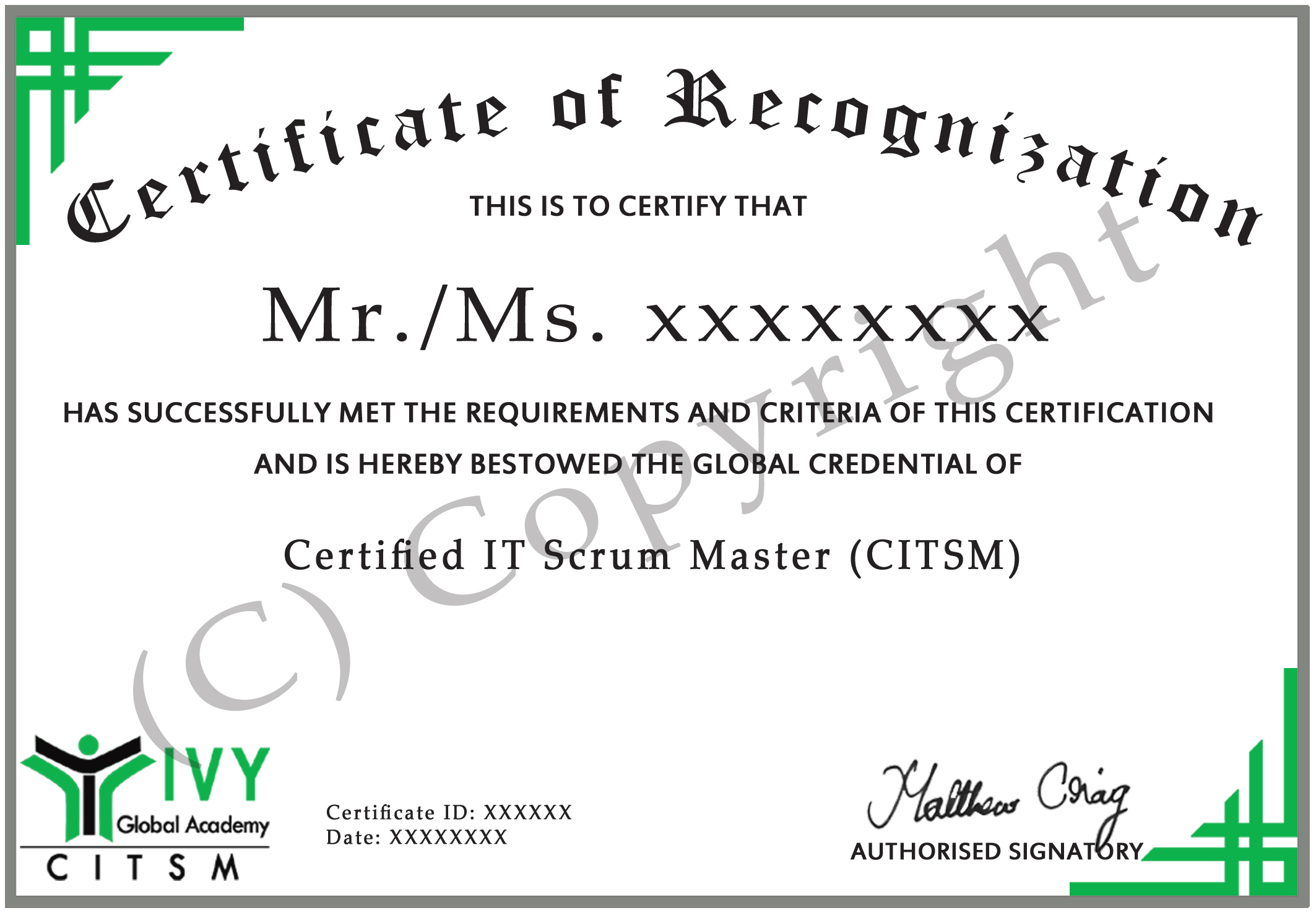 CITSM Certificate